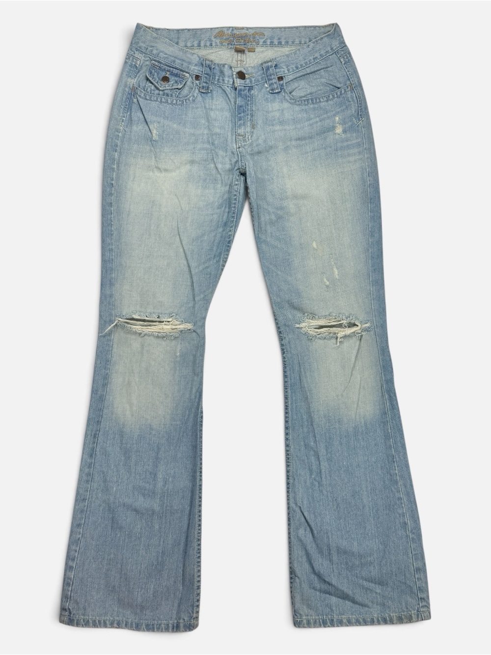Y2K Abercrombie Fitch Jeans 6R Low Rise Flare Distressed Light Wash Vintage Boho
